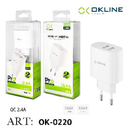 ART.OK-0220N OKLINE Caricatore da muro doppia USB 2.4A Bianco